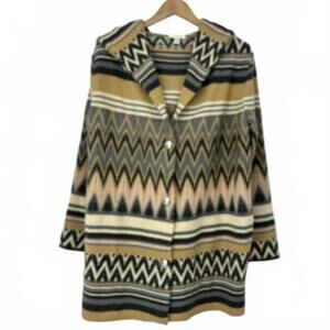 Liz Claiborne Multi Pastel Chevron Print Oversized Hooded Knit Cardigan Sweater